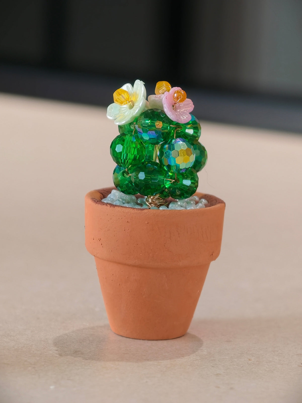 Mini beaded cactus fridge magnets DIY kit - set of 3 handmade crystal cactus magnets