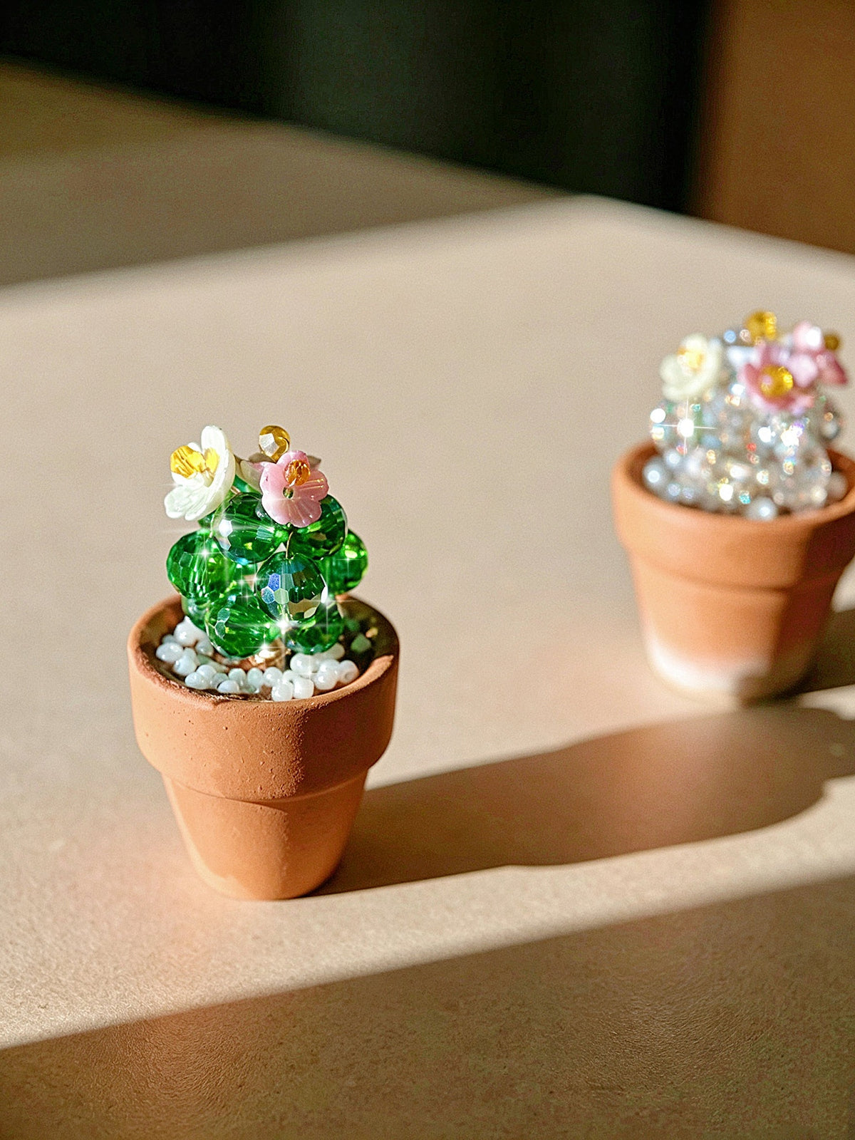 Mini beaded cactus fridge magnets DIY kit - set of 3 handmade crystal cactus magnets