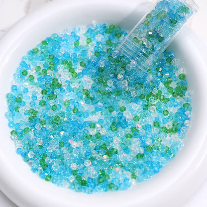 Ocean Blue mix of 4mm faceted crystal glass bicone beads, 200 pieces per pack