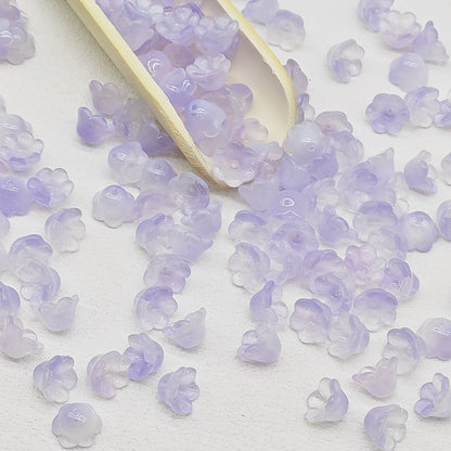 7 x 12 mm glass lily of the valley flower beads in cool purple - 50 beads per pack