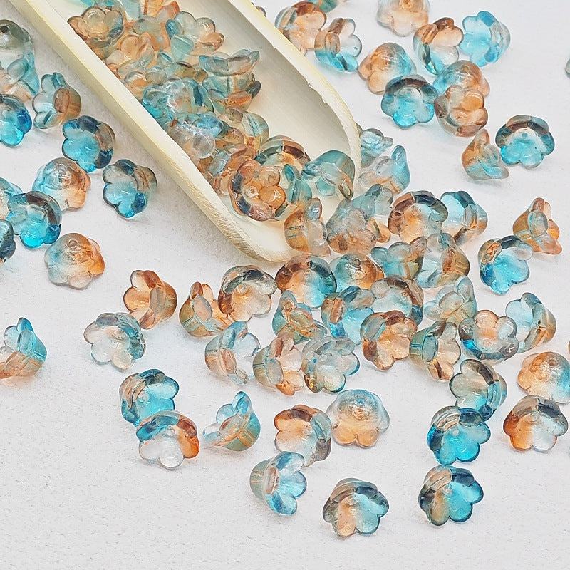 7 x 12 mm glass lily of the valley flower beads in dawn mix - 50 beads per pack
