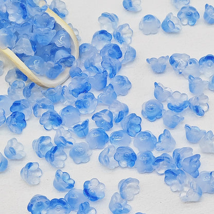 7 x 12 mm glass lily of the valley flower beads in deep blue - 50 beads per pack