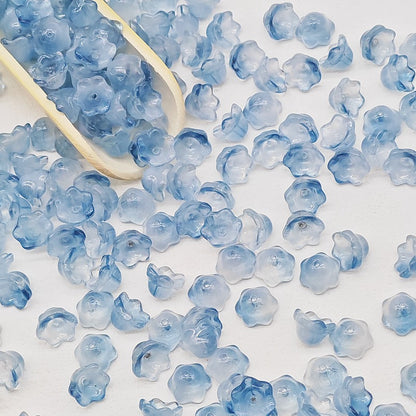 7 x 12 mm glass lily of the valley flower beads in ink blue - 50 beads per pack