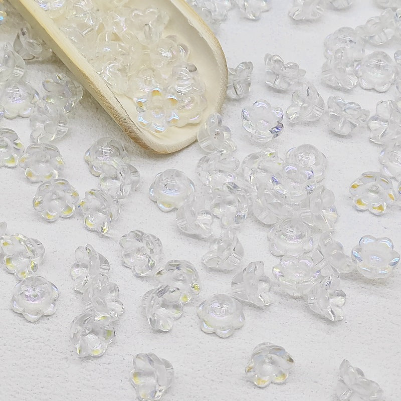 7 x 12 mm glass lily of the valley flower beads in iridescent white ab - 50 beads per pack