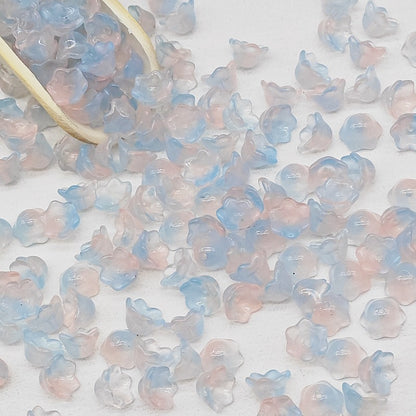 7 x 12 mm glass lily of the valley flower beads in pastel pink & blue - 50 beads per pack