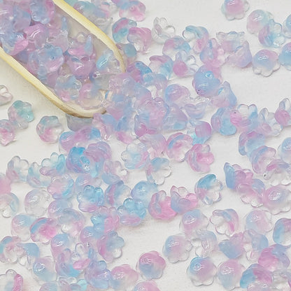 7 x 12 mm glass lily of the valley flower beads in pink & blue - 50 beads per pack