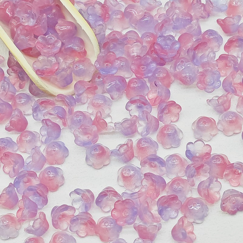 7 x 12 mm glass lily of the valley flower beads in pink & purple - 50 beads per pack