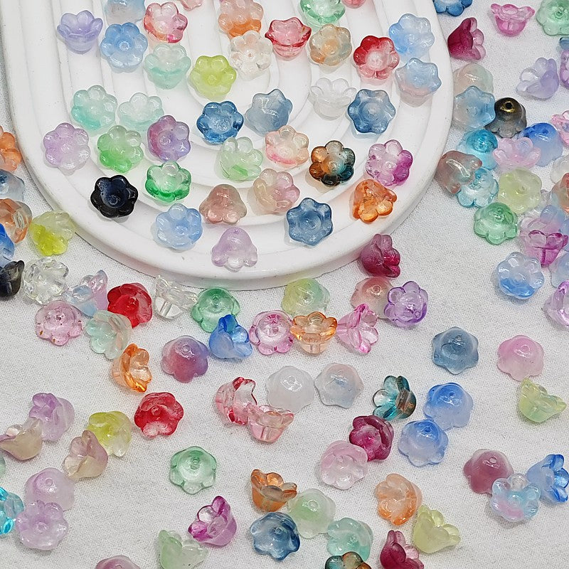 7 x 12 mm glass lily of the valley flower beads in random color mix - 50 beads per pack