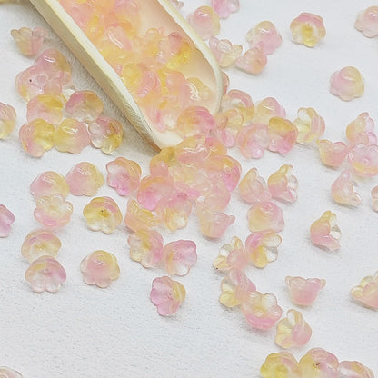 7 x 12 mm glass lily of the valley flower beads in yellow & pink - 50 beads per pack