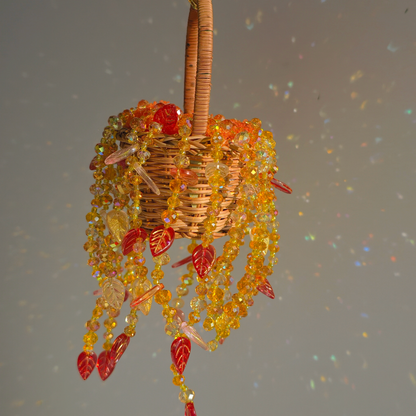 Small autumn-colored beaded hanging basket for windows and shelves