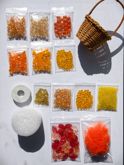 Autumn Dusk beaded hanging basket with amber and red autumn beads