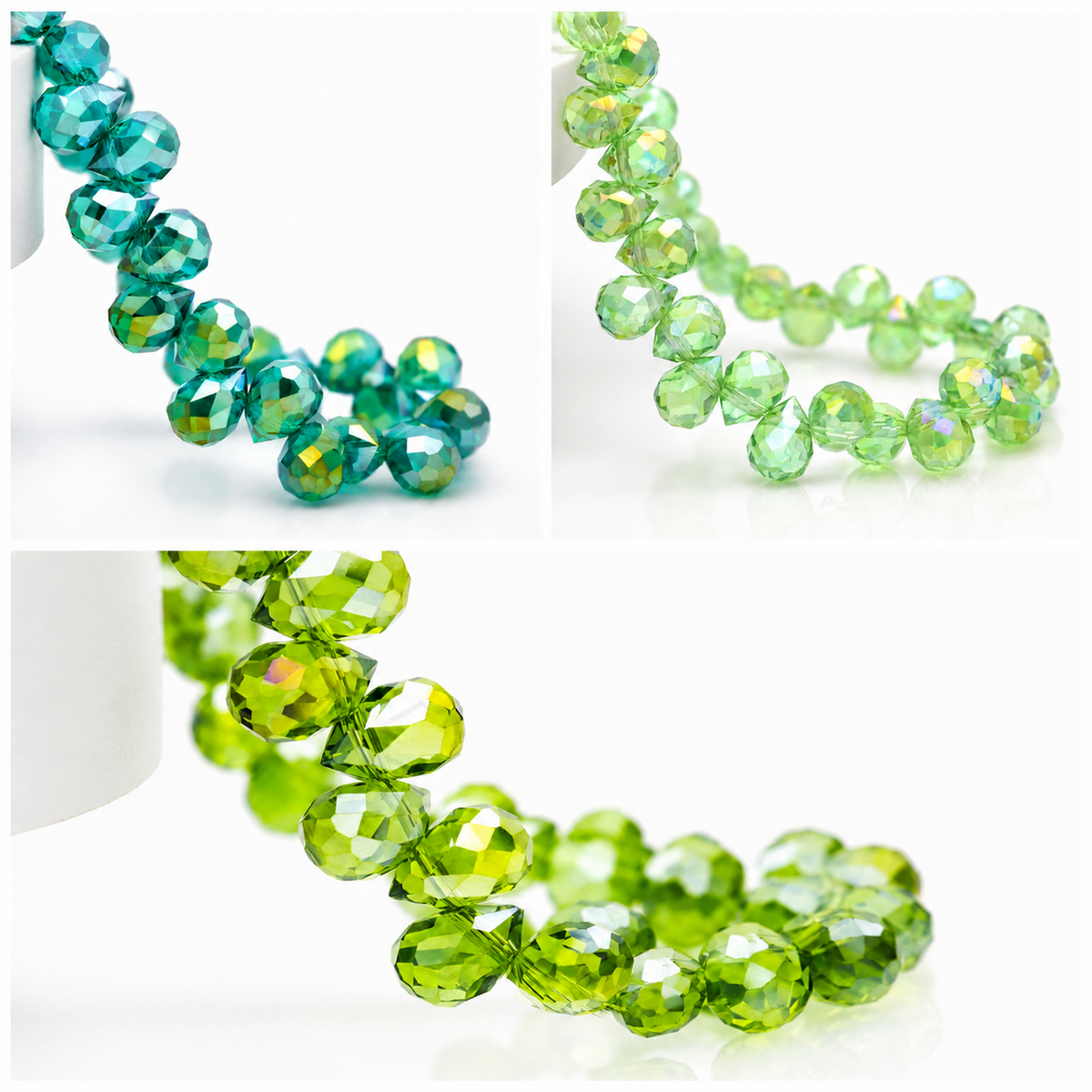 8mm faceted green crystal glass teardrop beads in three colors