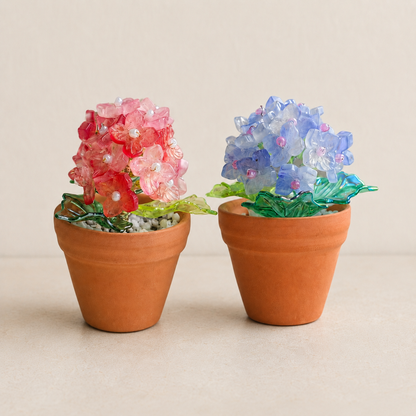 Rose pink and periwinkle blue beaded hydrangea fridge magnet set