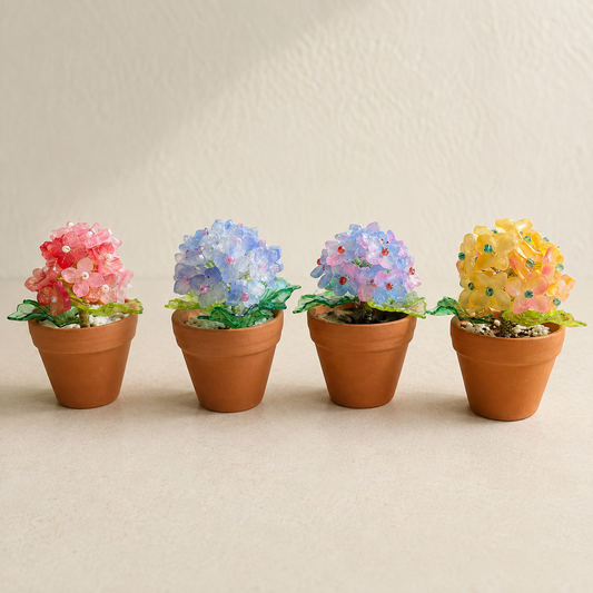 Complete four-color beaded hydrangea fridge magnet set