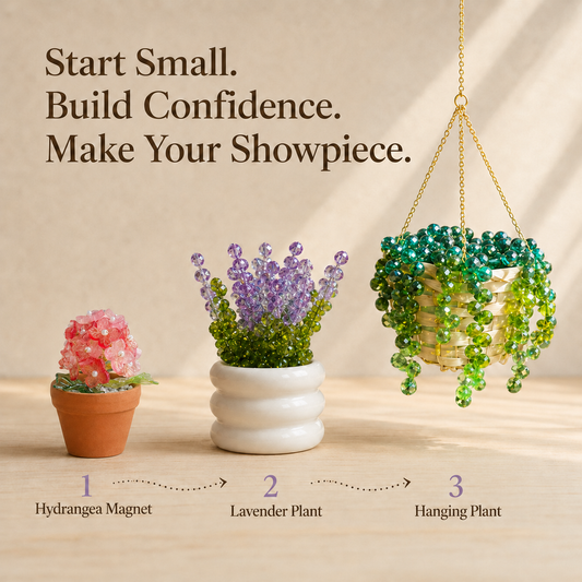 Beginner project order from coral pink hydrangea magnet to lavender plant and hanging plant