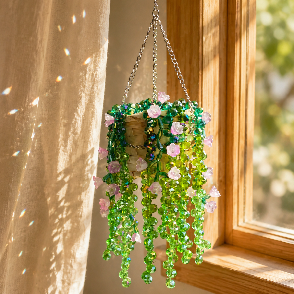 Beaded plants for a window, desk and fridge, made with glass beads