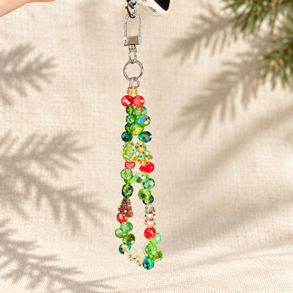 Silver-tone clasp and beaded loop of Christmas Tree phone charm