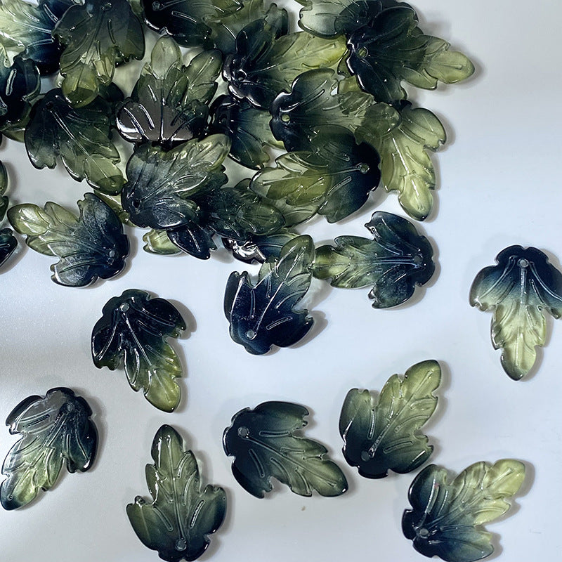 Black Gold Gradient chrysanthemum leaf glass beads, 19 x 26 mm