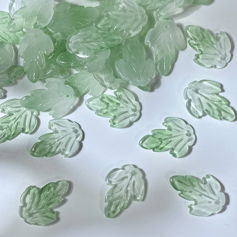 Milky Green Gradient chrysanthemum leaf glass beads, 19 x 26 mm