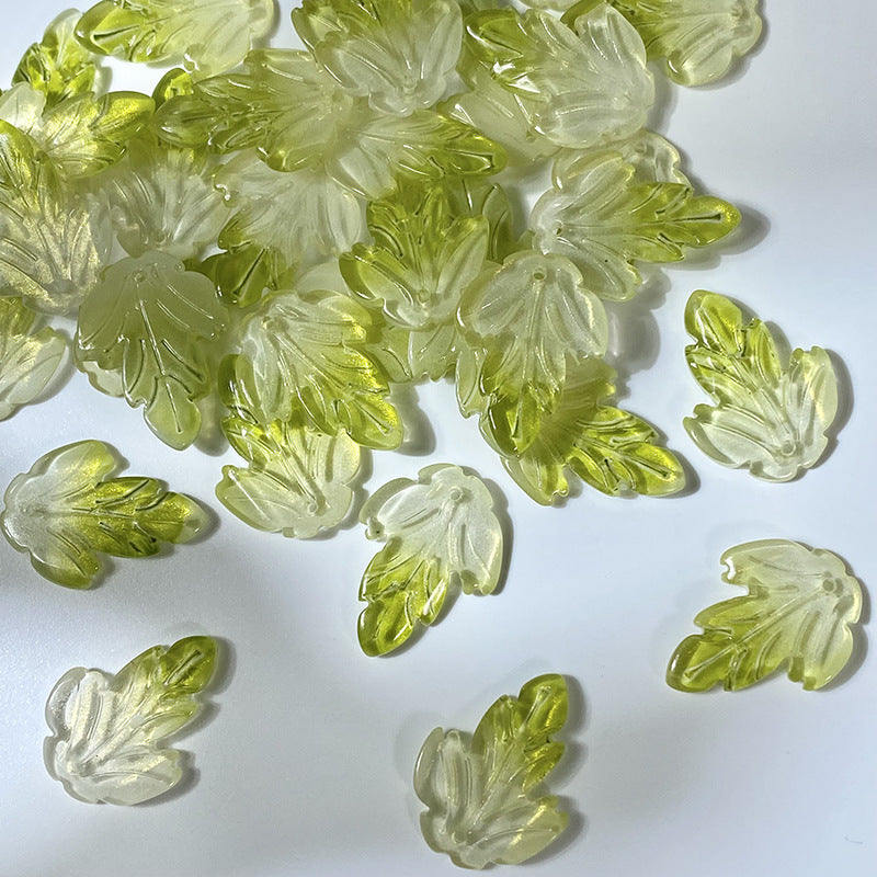 Olive Green Gold chrysanthemum leaf glass beads, 19 x 26 mm