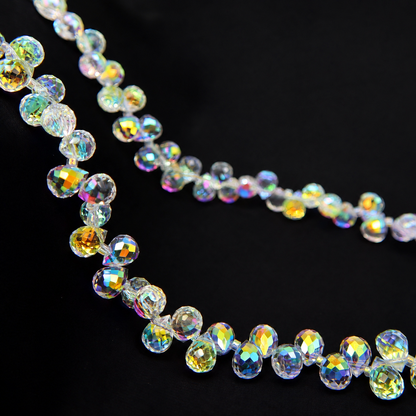 Aurora AB faceted teardrop K9 glass bead strand