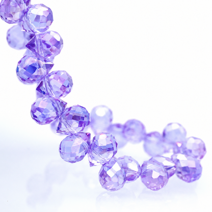 Natural Crystal Purple AB faceted teardrop K9 glass bead strand