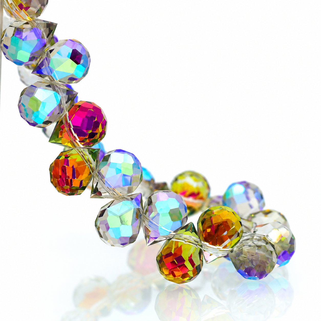 Red Emerald Iridescent faceted teardrop K9 glass bead strand