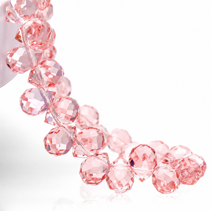 Watercolor Pink faceted teardrop K9 glass bead strand