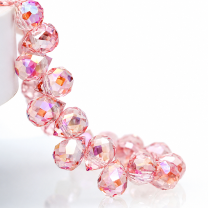 Watercolor Pink AB faceted teardrop K9 glass bead strand
