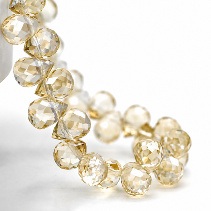 Metallic Silver Champagne faceted teardrop K9 glass bead strand