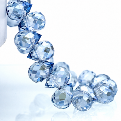 Light Blue Gray faceted teardrop K9 glass bead strand