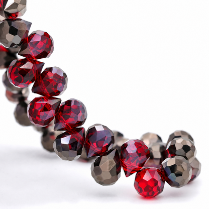 Deep Red Gunmetal faceted teardrop K9 glass bead strand