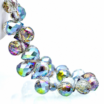 Fuchsia Green Iridescent faceted teardrop K9 glass bead strand