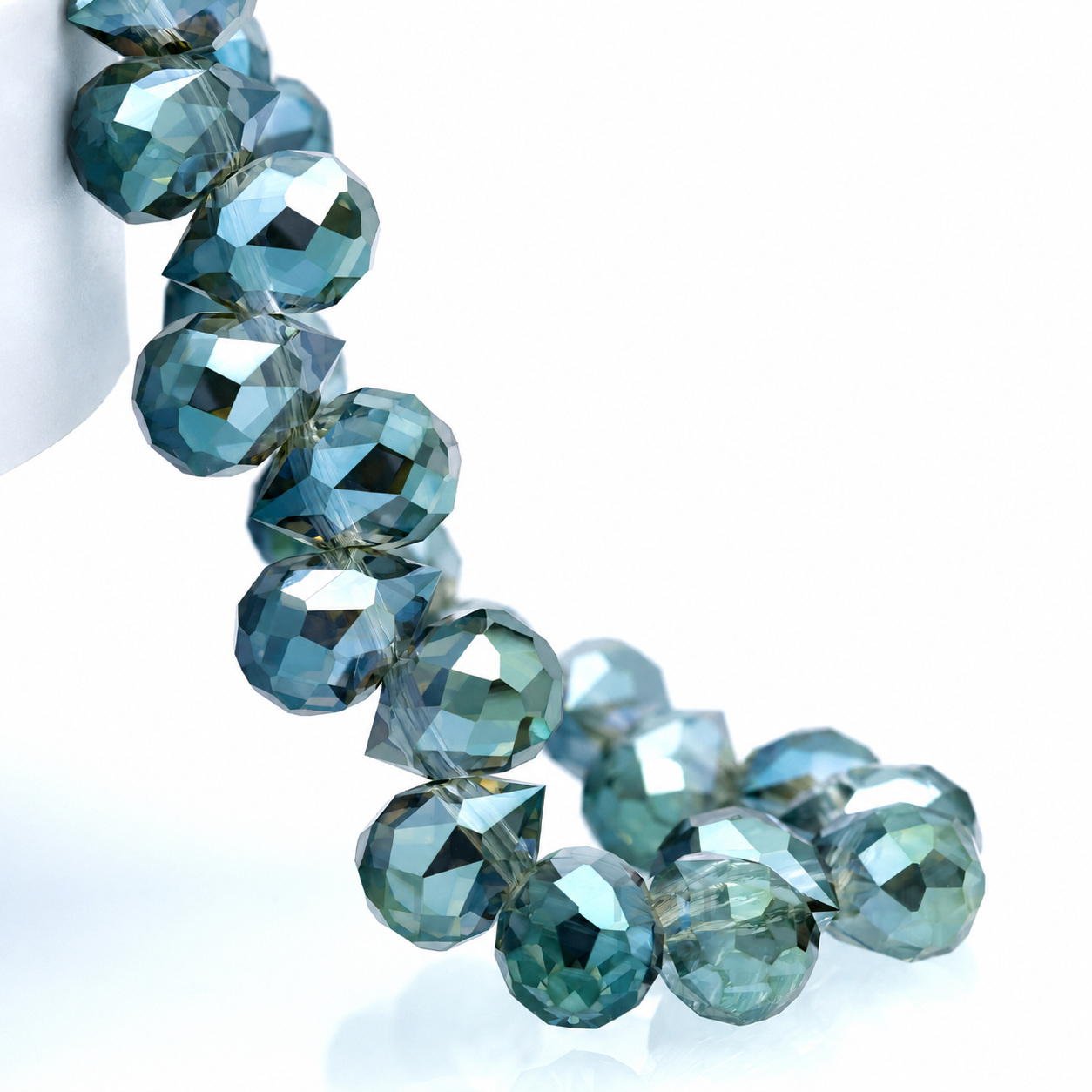 Yellow Green Iridescent faceted teardrop K9 glass bead strand