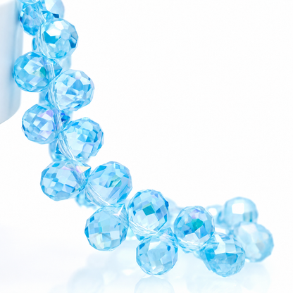 Ice Blue AB faceted teardrop K9 glass bead strand