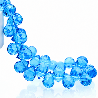 Lake Blue faceted teardrop K9 glass bead strand