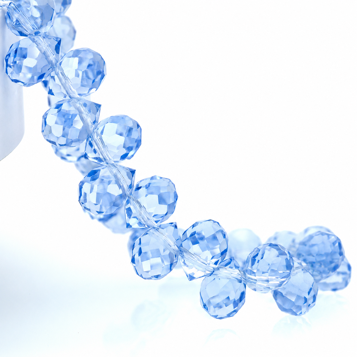 Soft Blue faceted teardrop K9 glass bead strand