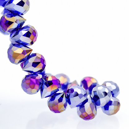 Deep Blue AB faceted teardrop K9 glass bead strand