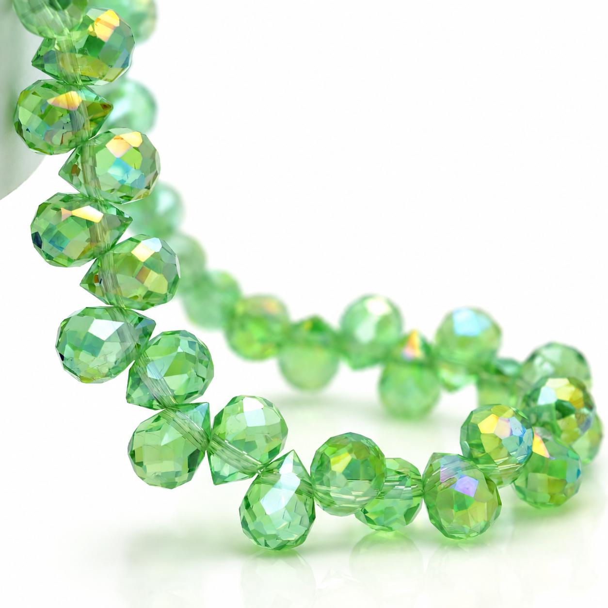 Fruit Green AB faceted teardrop K9 glass bead strand