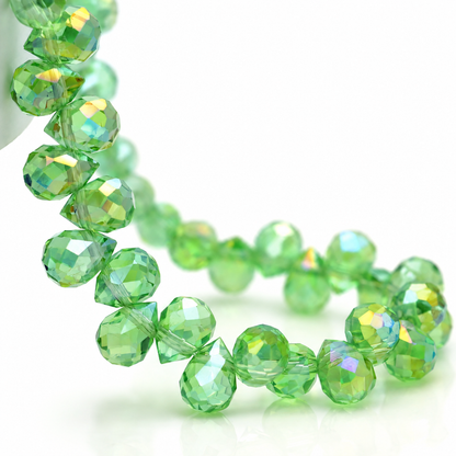Fruit Green AB faceted teardrop K9 glass bead strand