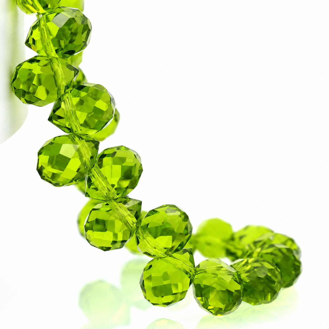 Olive Green faceted teardrop K9 glass bead strand