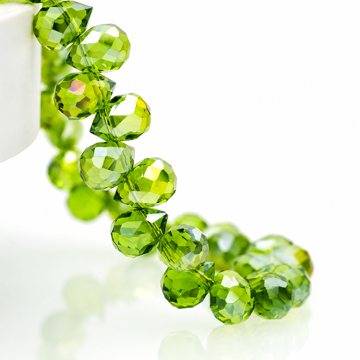 Olive Green AB faceted teardrop K9 glass bead strand