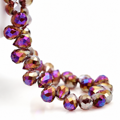 Medium Purple AB faceted teardrop K9 glass bead strand