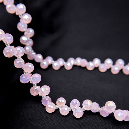 Pink Jade AB faceted teardrop K9 glass bead strand