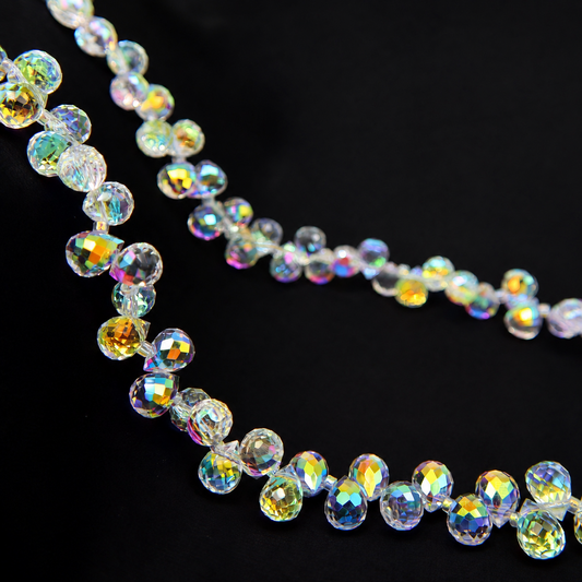Aurora AB faceted teardrop K9 glass bead strand