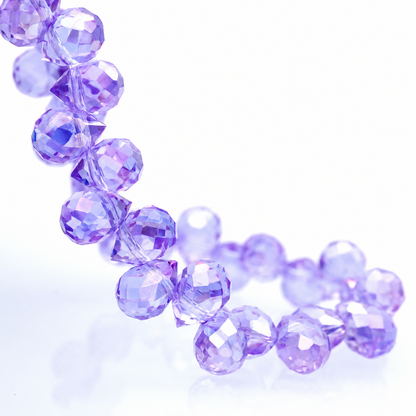 Natural Crystal Purple AB faceted teardrop K9 glass bead strand