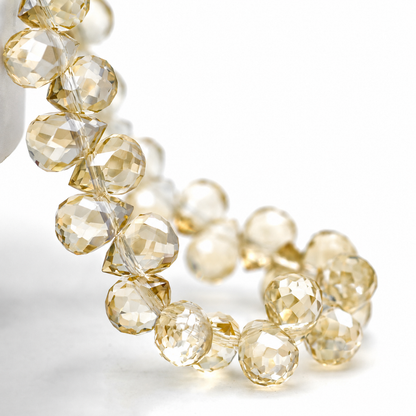 Metallic Silver Champagne faceted teardrop K9 glass bead strand