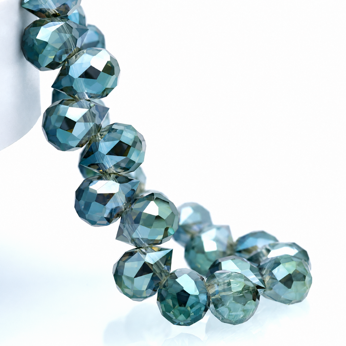 Yellow Green Iridescent faceted teardrop K9 glass bead strand