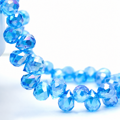 Lake Blue AB faceted teardrop K9 glass bead strand