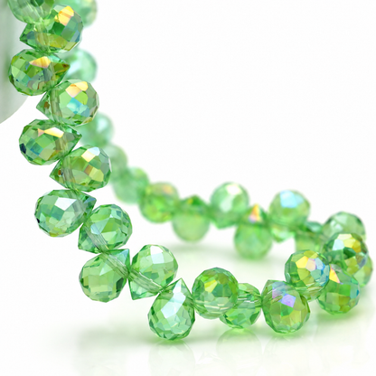Fruit Green AB faceted teardrop K9 glass bead strand, 8mm, included in the Christmas bead bundle